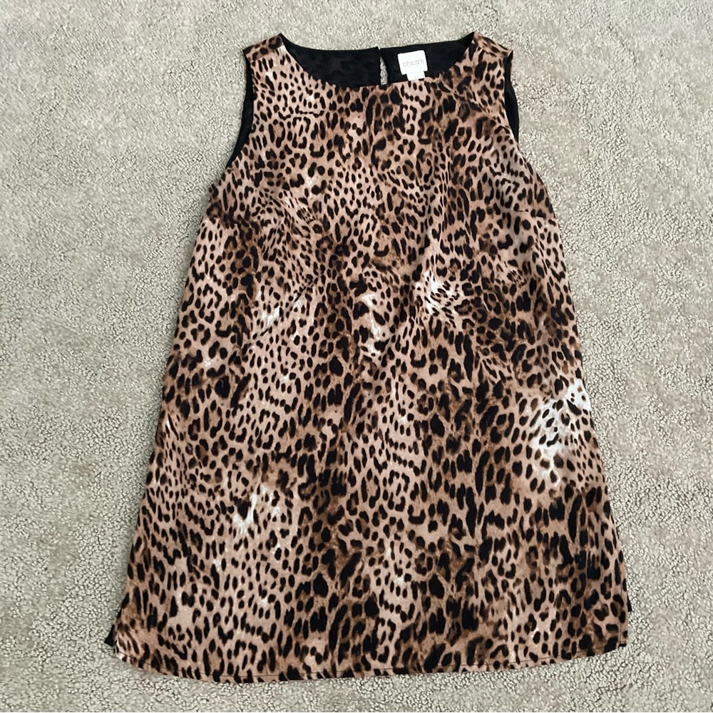 Chico's Sleeveless Leopard Print Keyhole Blouse Size O US S/4 Career Long Length